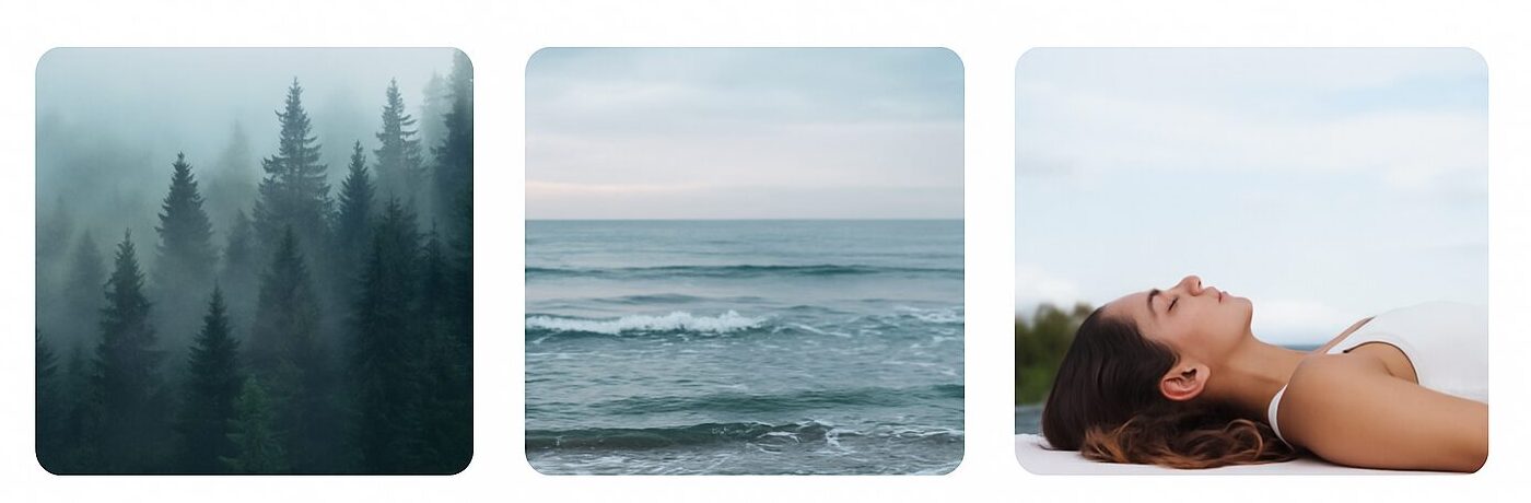 Breath is everywhere — visual with trees, ocean, and calm breathing figure.